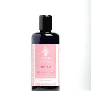 Flacon de 200 ml d'hydrolat de géranium rosat bio de la marque AVELENN.