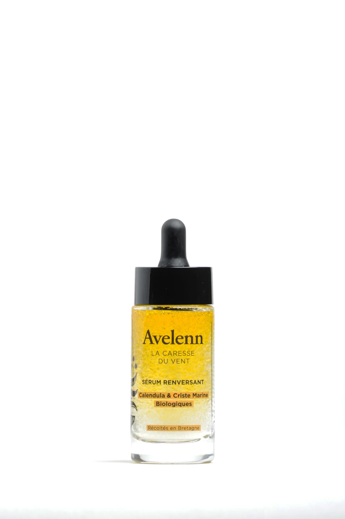 Flacon en verre avec pipette de 30 ml du soin biphase calendula et criste marine bio de la marque AVELENN
